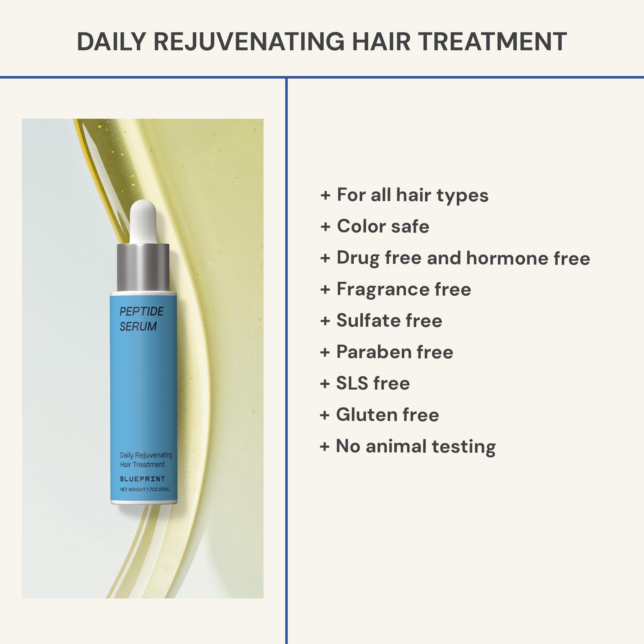 Lightweight, non-greasy finish of Blueprint Bryan Johnson serum on hair
