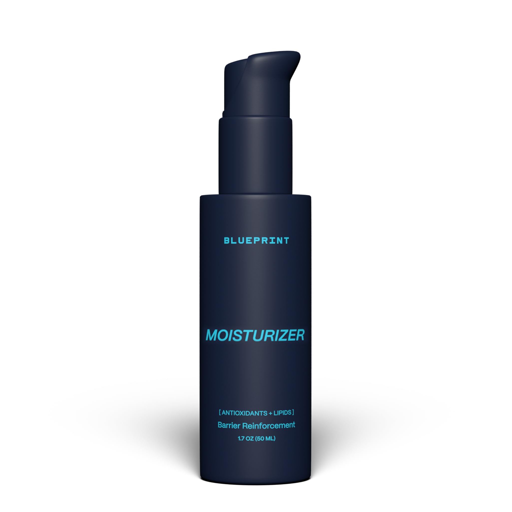 Blueprint Bryan Johnson moisturizer bottle highlighted for deep hydration and barrier support.