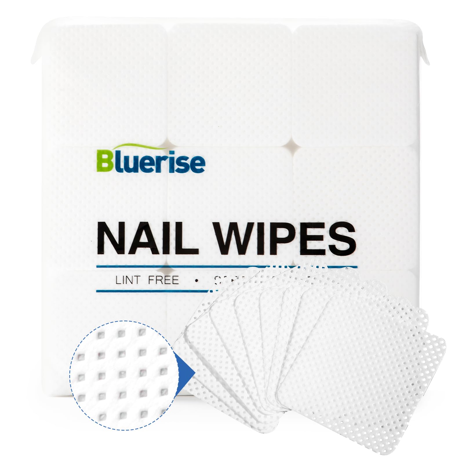 BLUERISE lint-free nail wipe close-up showing smooth texture and residue-free finish.