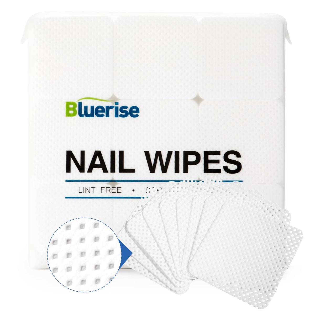 BLUERISE lint-free nail wipe close-up showing smooth texture and residue-free finish.