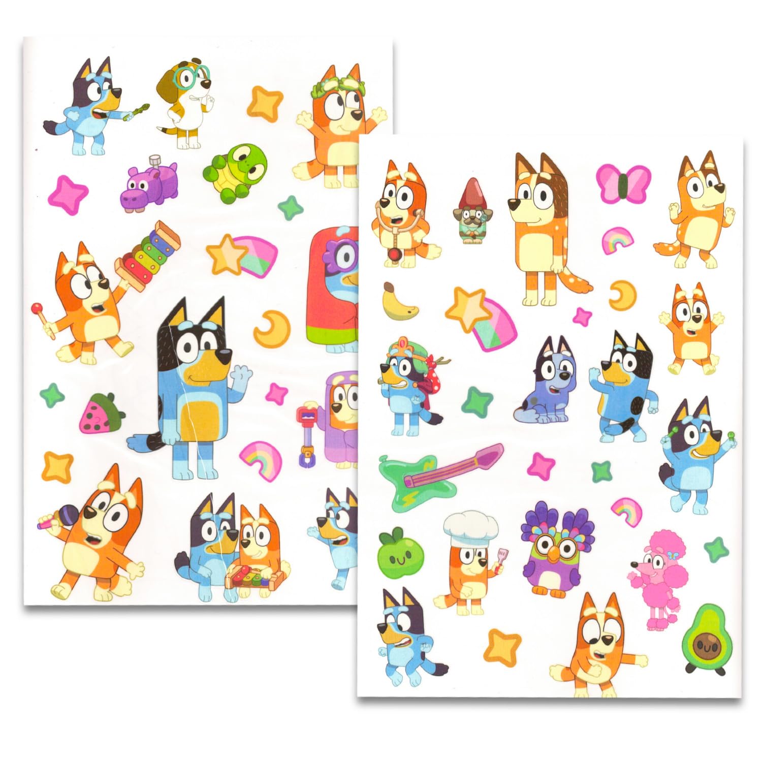 Coloring pages included with Bluey tattoos for extended activity.