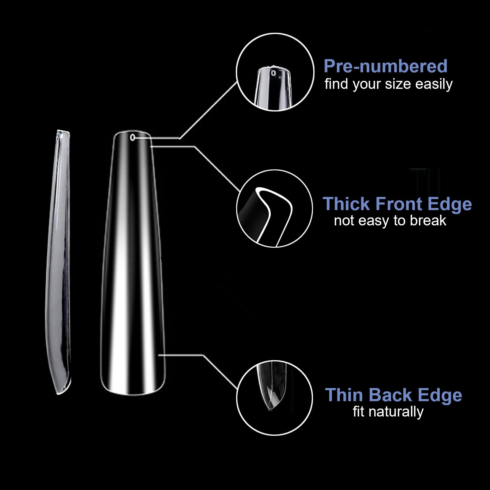 BlueZOO Gel 3XL nail tips back-edge for natural, comfortable fit
