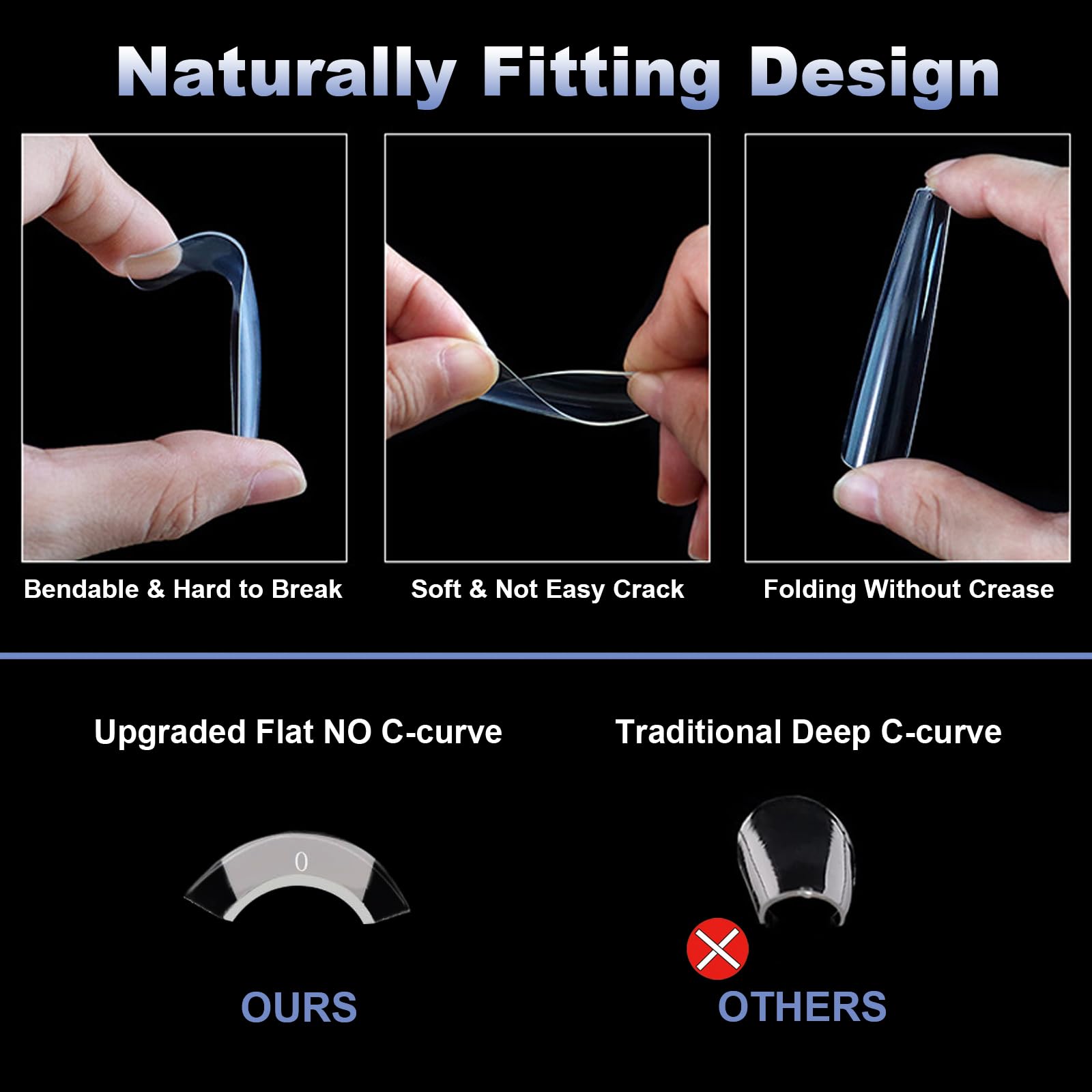 BlueZOO Gel 3XL nail tips no C-curve for easy application