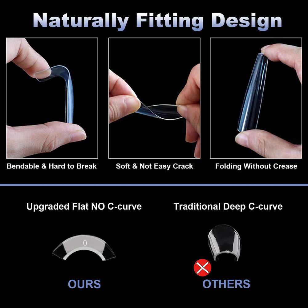BlueZOO Gel 3XL nail tips no C-curve for easy application
