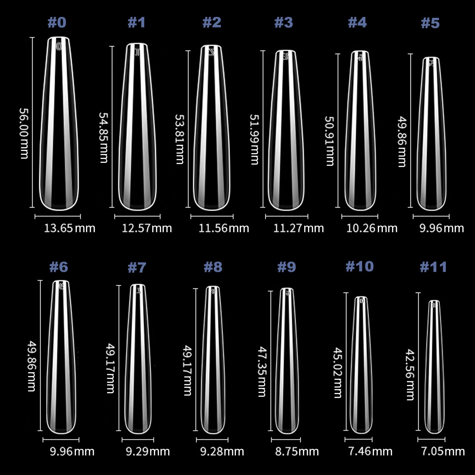 BlueZOO Gel 3XL nail tips XXL ballerina shape for long nails