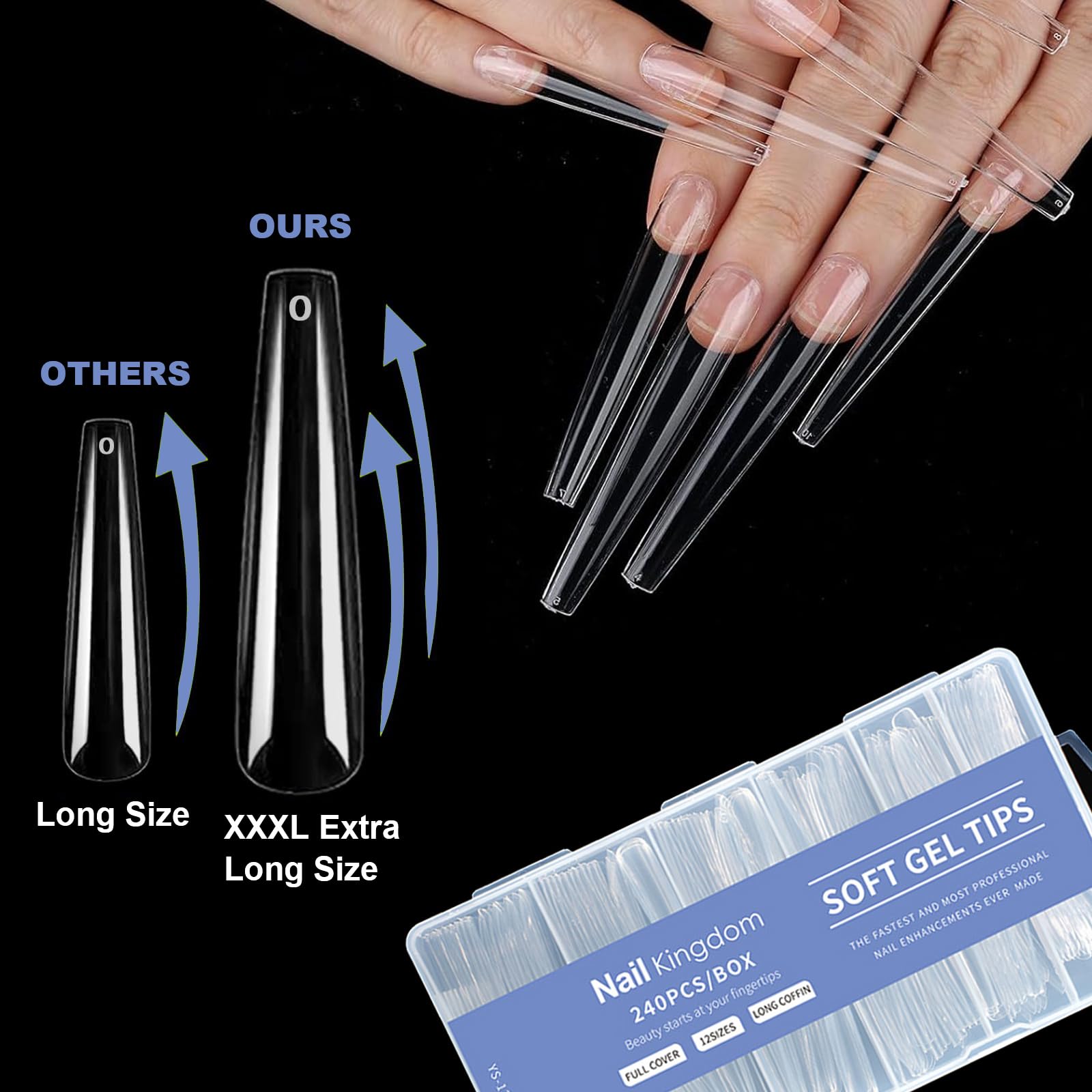 BlueZOO Gel 3XL nail tips XXL coffin shape ready to trim