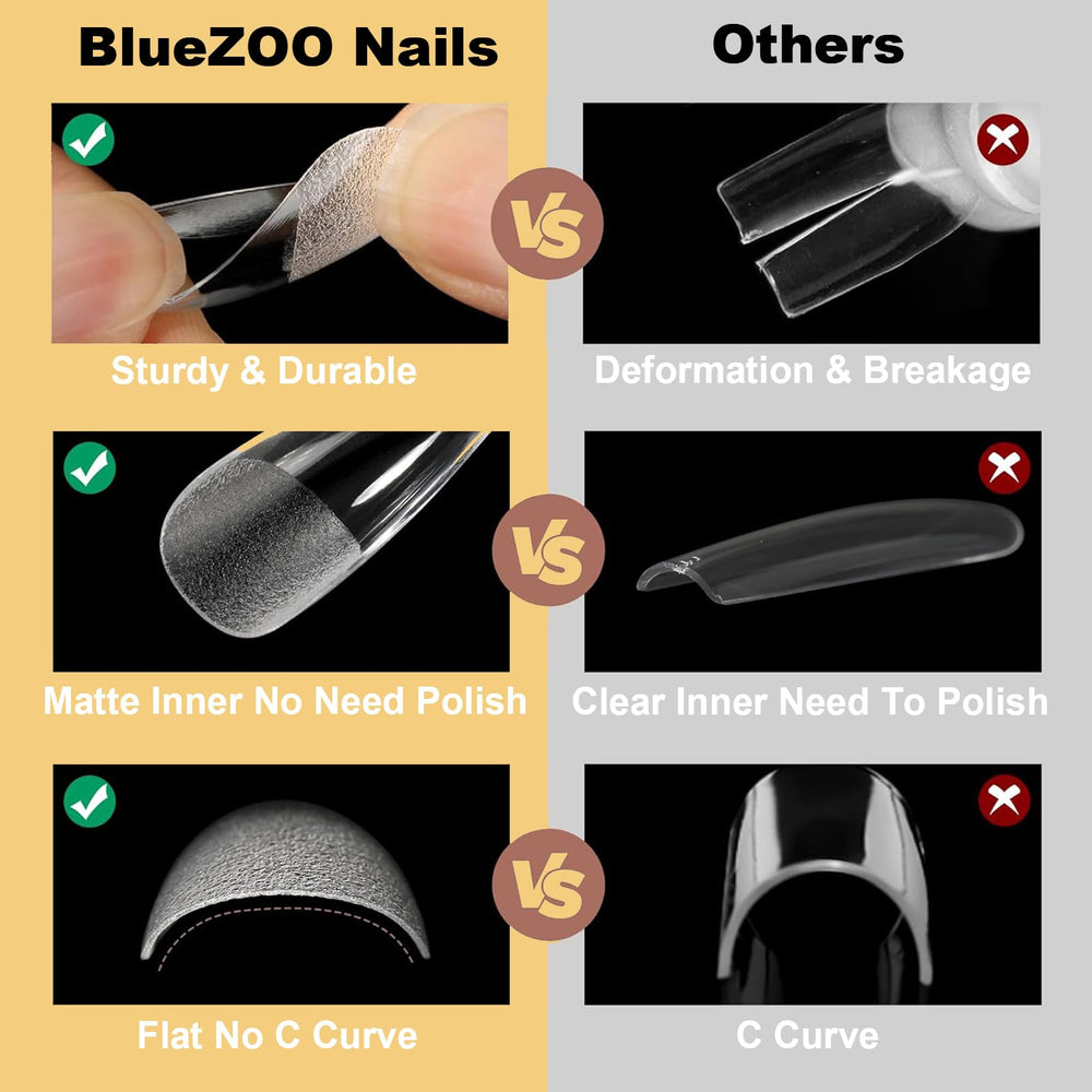 BlueZOO Gel Long Nail Tips inner texture improves adhesion