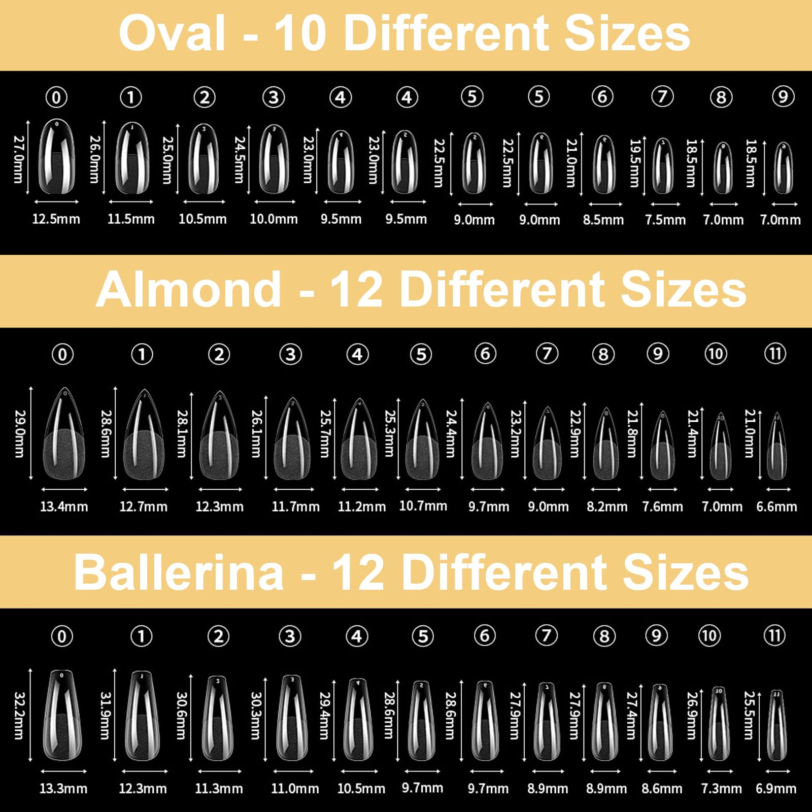 BlueZOO Gel Long Nail Tips numbered sizes for quick selection
