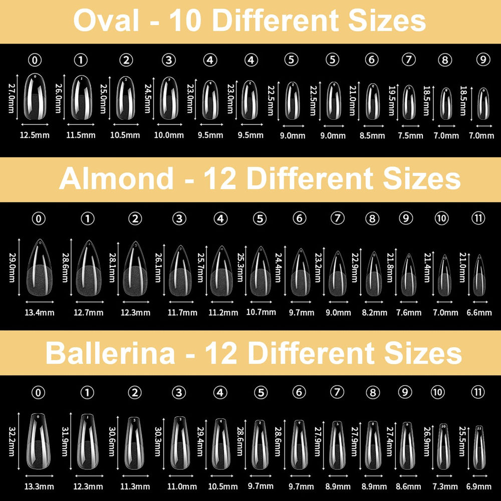 BlueZOO Gel Long Nail Tips numbered sizes for quick selection
