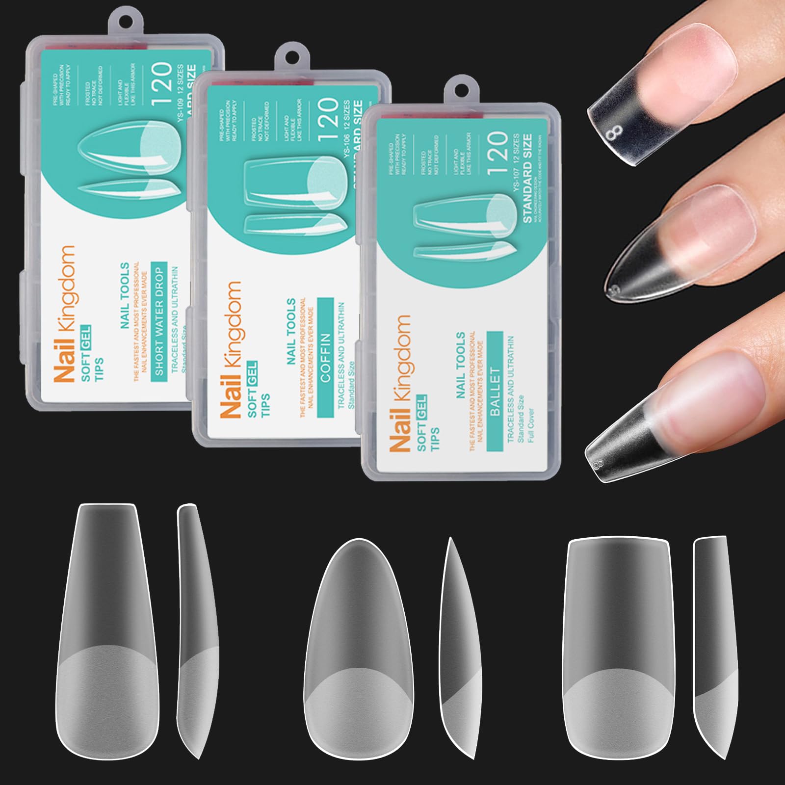 BlueZOO almond-shaped soft gel nail tips for natural-looking extensions