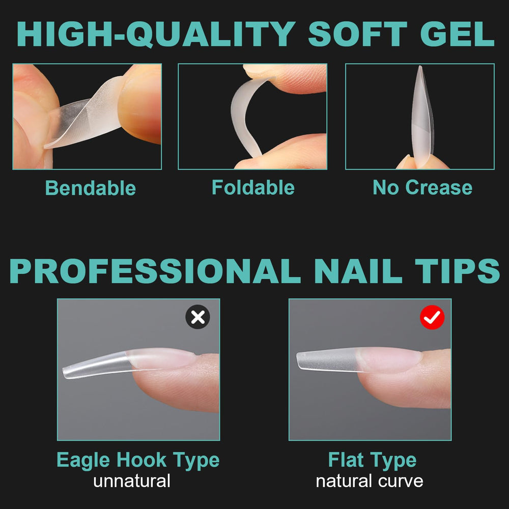 BlueZOO coffin-shaped soft gel nail tips for dramatic extensions