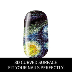 BlueZOO Van Gogh Starry Night nails display on hands, two sheets included for variety.