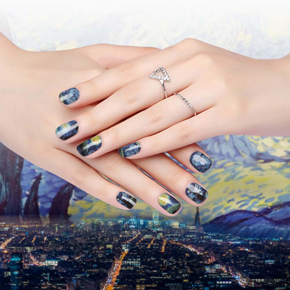Nails wearing BlueZOO Starry Night full-nail wraps during a real-time moment.