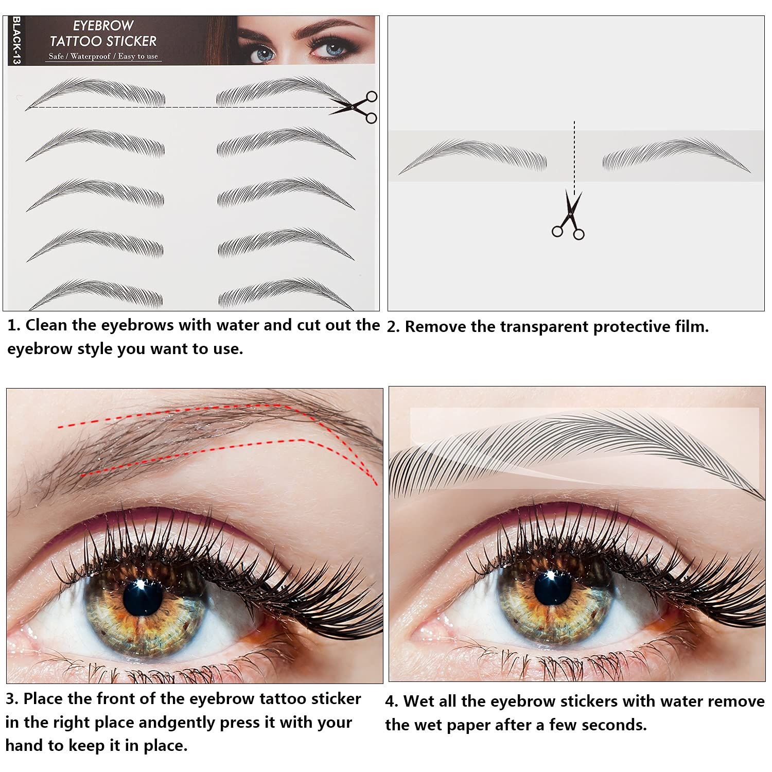Blulu waterproof eyebrow transfers with secure adhesion for daily grooming.
