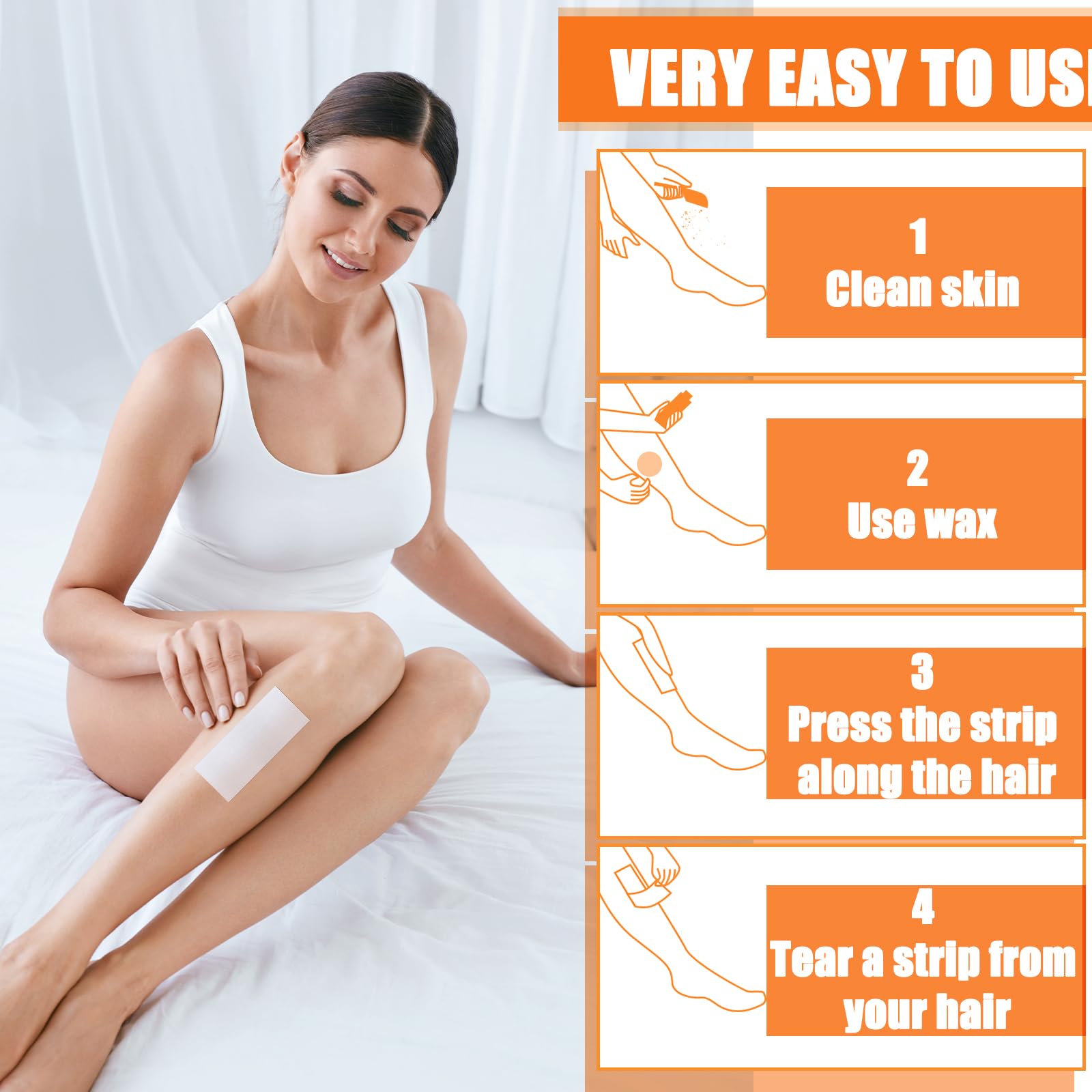 Thick non-woven strips resist tearing during wax sessions.