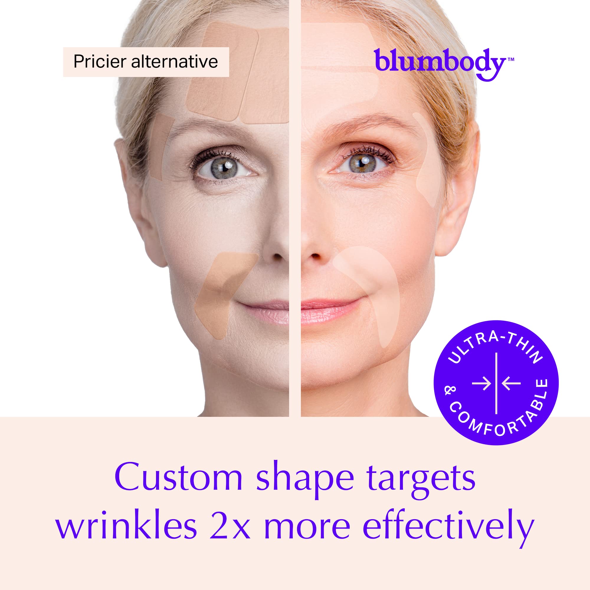 BLUMBODY smile-line patches soften mouth-area lines for a smoother look.
