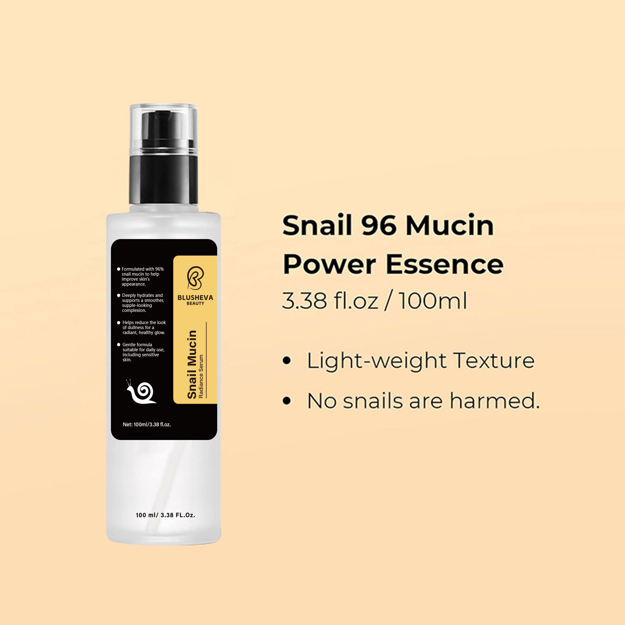 Blusheva Beauty Snail Mucin Radiance Serum texture swirl shows silky, lightweight consistency.
