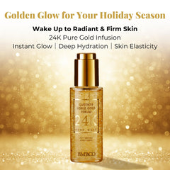 BMBCO 24K gold particles close-up highlights luxurious anti-aging potential.