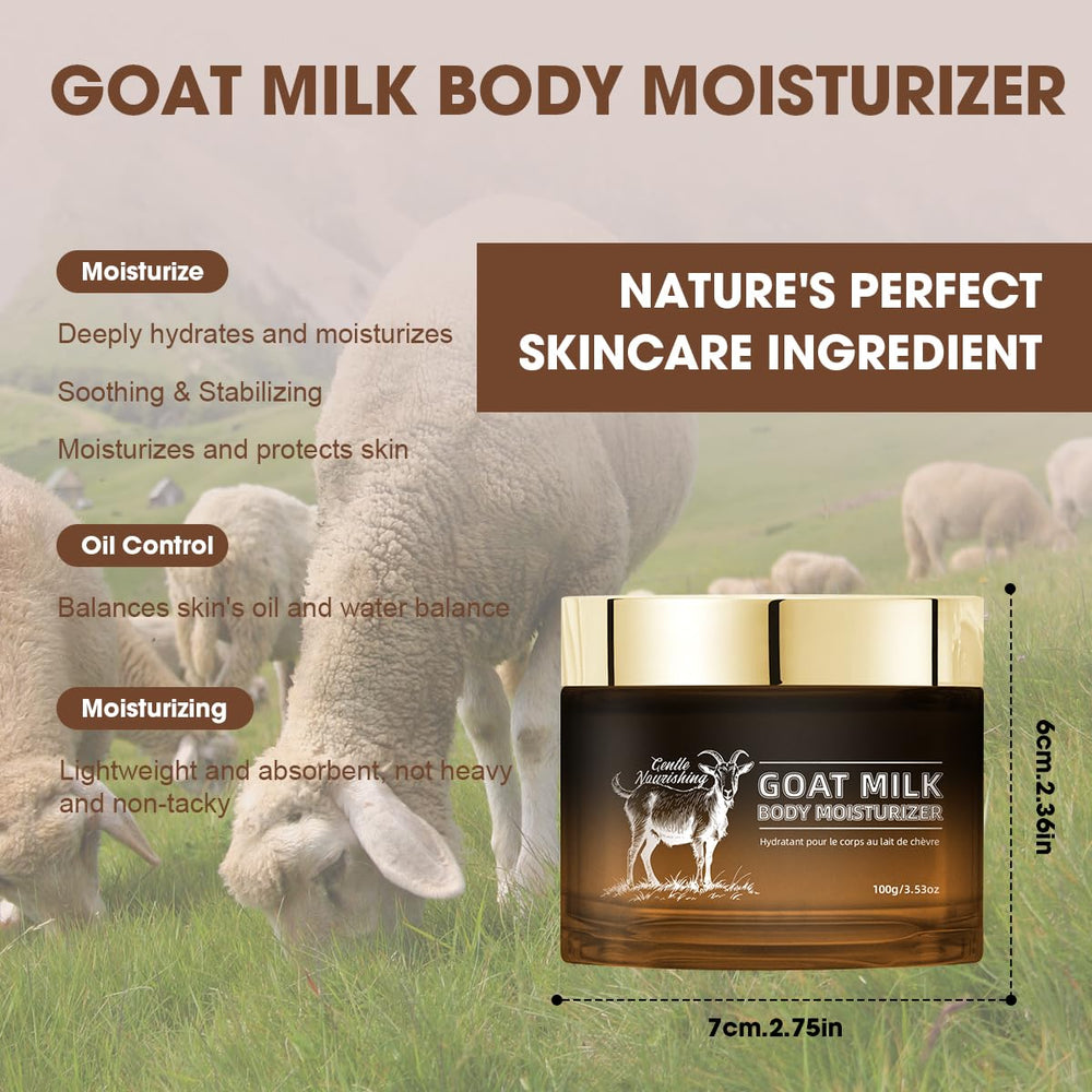 Goat milk ingredient icon on packaging highlighting nourishing formula.