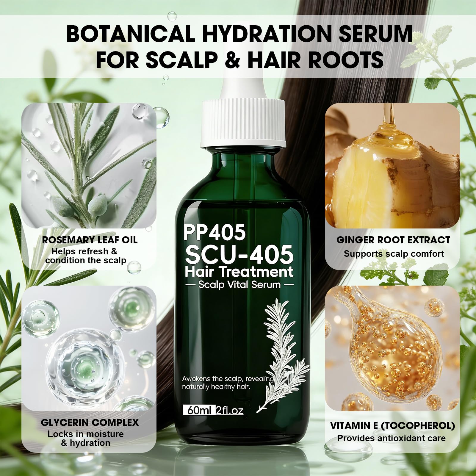 Bmrewax PP405 hyaluronic acid droplets nourishing the scalp with hydration