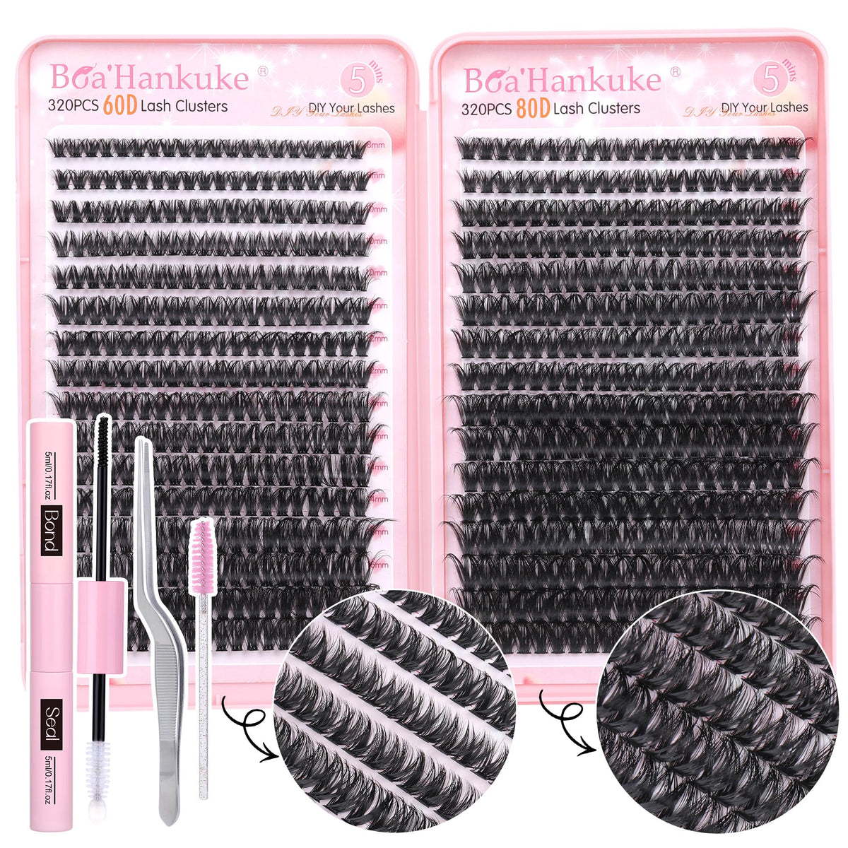 Boahankuke 640pcs lash clusters kit for DIY lash extensions at home