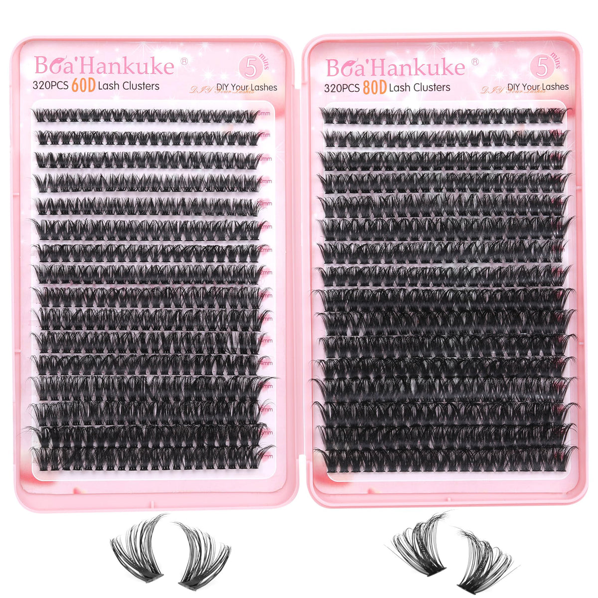 Boahankuke lash clusters 640pcs packaging for DIY extensions and savings.