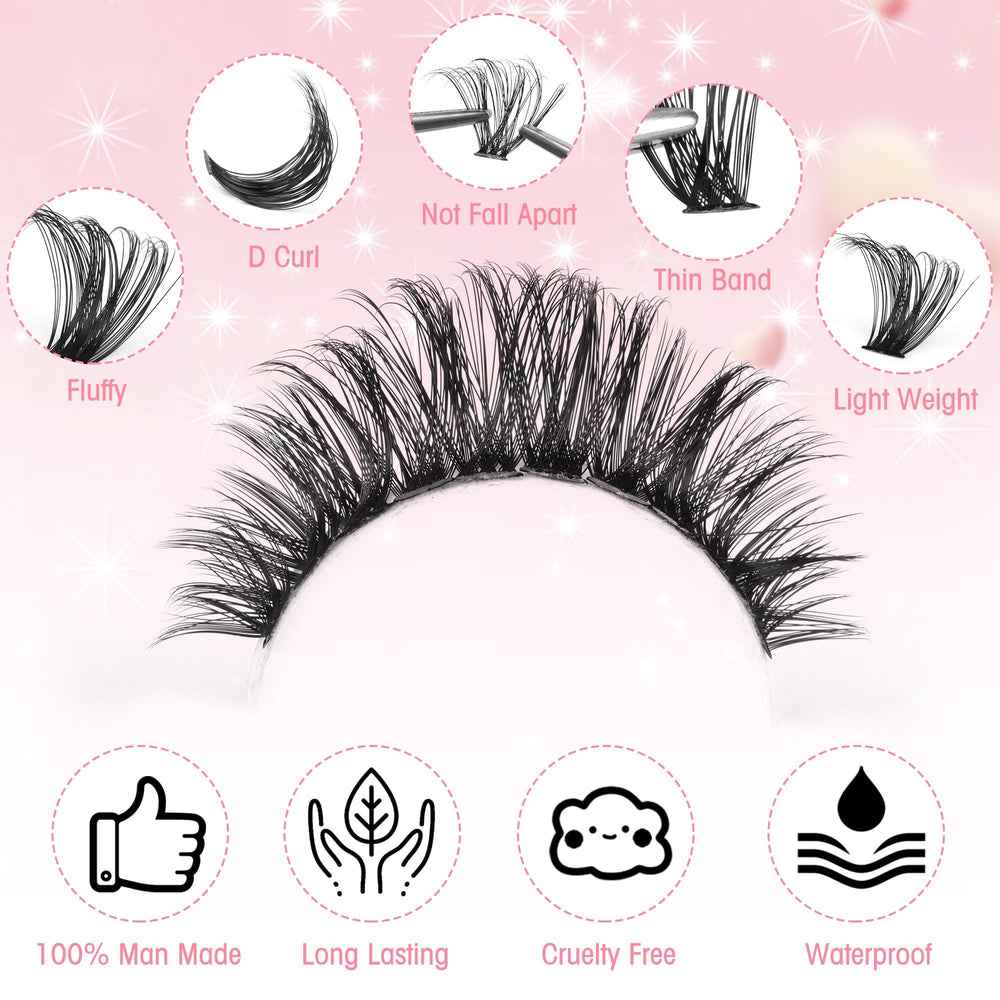 Boahankuke 80D lash clusters in 10-18mm add volume for evening glam.