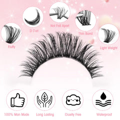 Boahankuke 80D lash clusters in 10-18mm add volume for evening glam.