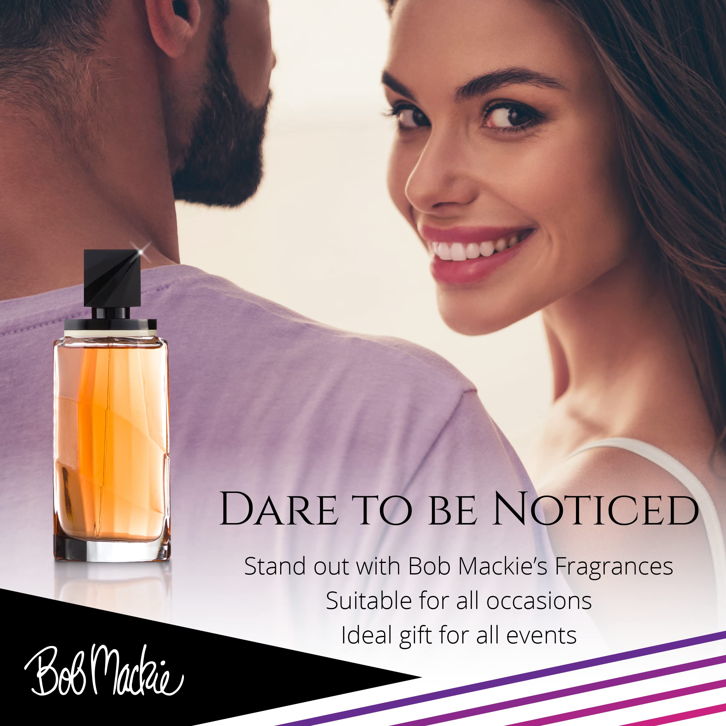 Bob Mackie fragrance on a model to evoke elegant evening vibes.