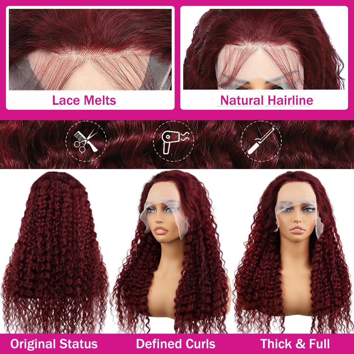 Bobili 99j burgundy human hair wig with pre-colored shade for rich color.