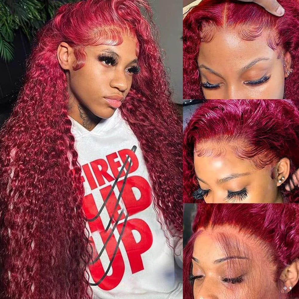 Bobili burgundy wig with deep wave 13x6 lace front for seamless parting.
