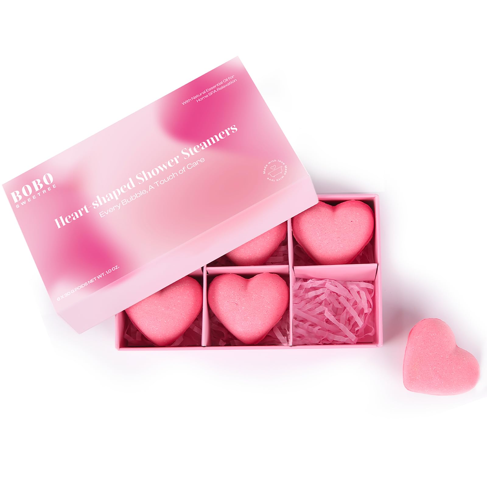 BoboSweeTree pink heart-shaped shower steamer for a luxurious morning ritual.