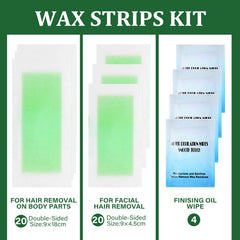 Bocello facial wax strips for precise removal on eyebrows, upper lip and chin.