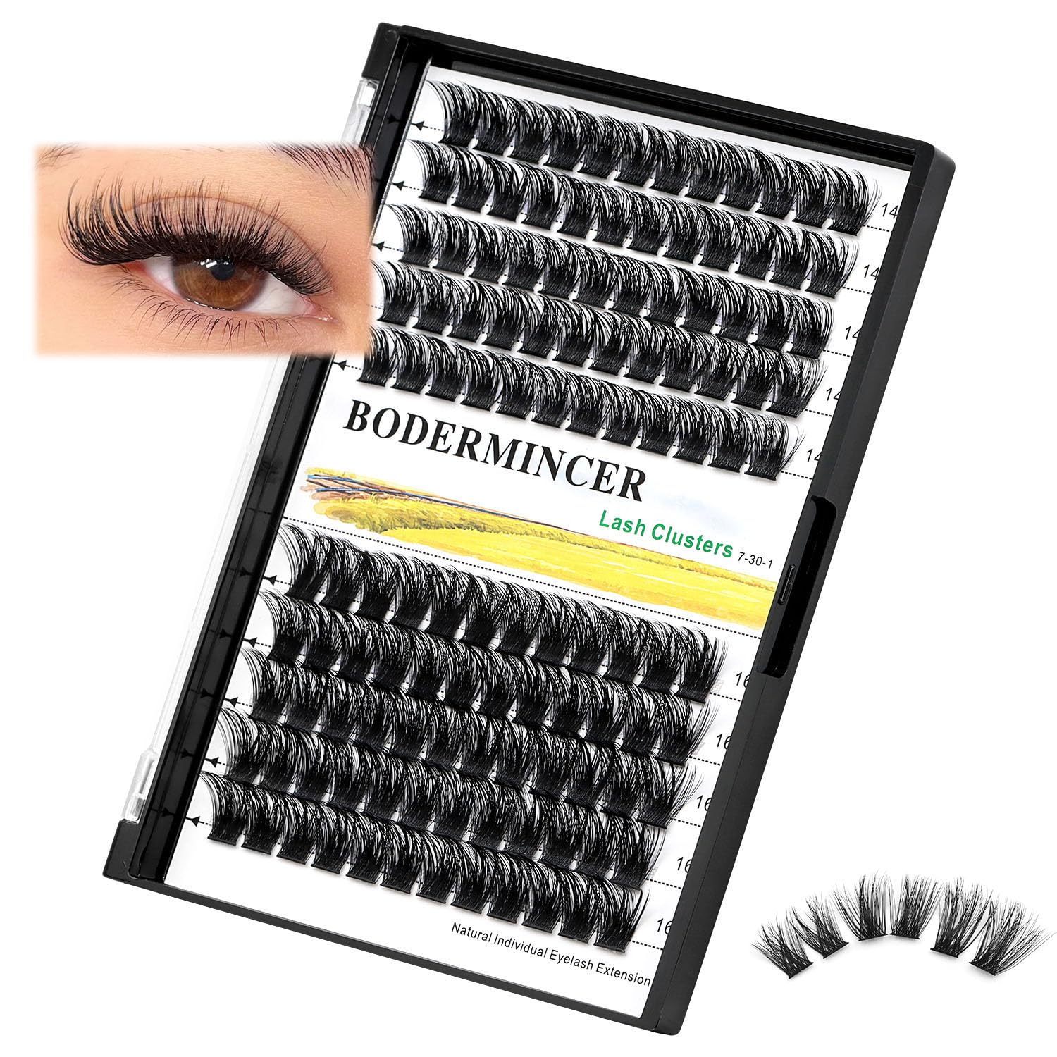 Bodermincer 120 clusters, 10-12mm mixed, easy-to-apply lash extensions for a natural look.