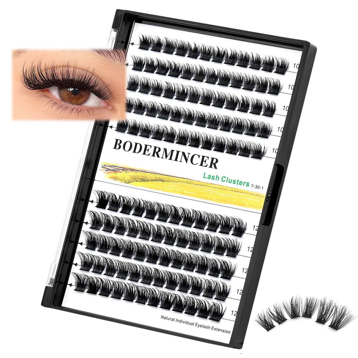Bodermincer 120 clusters tray closeup for quick lash application