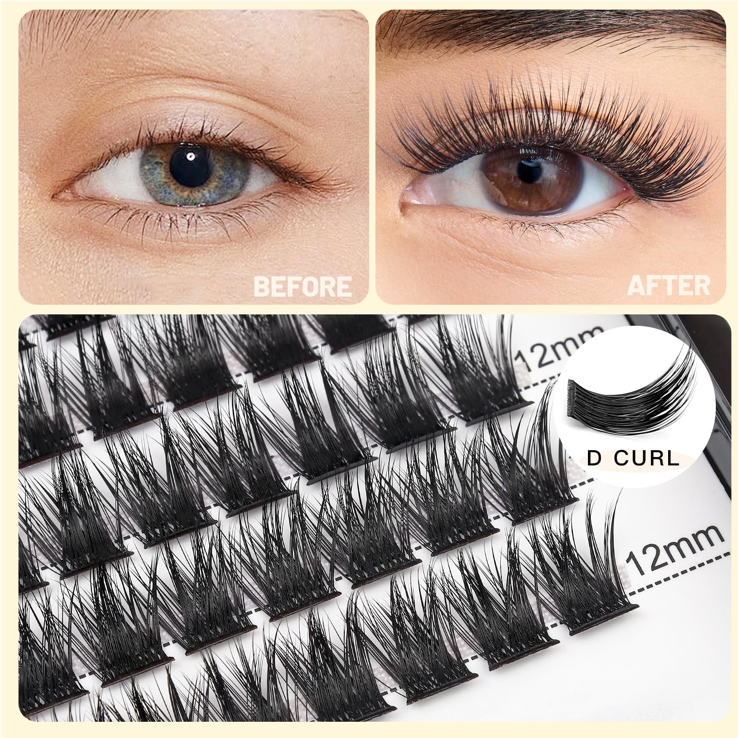 Bodermincer 12mm-14mm mixed length lashes define eyes