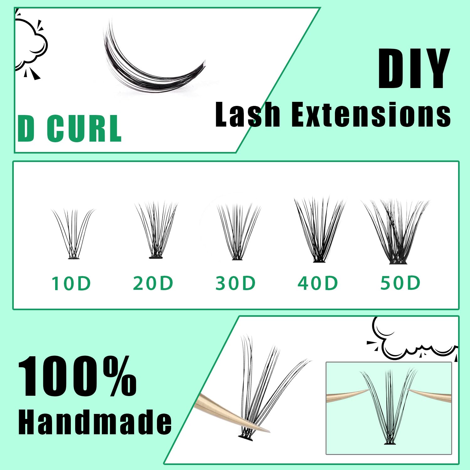 D-Curl lash shape provides lift and defined curl.