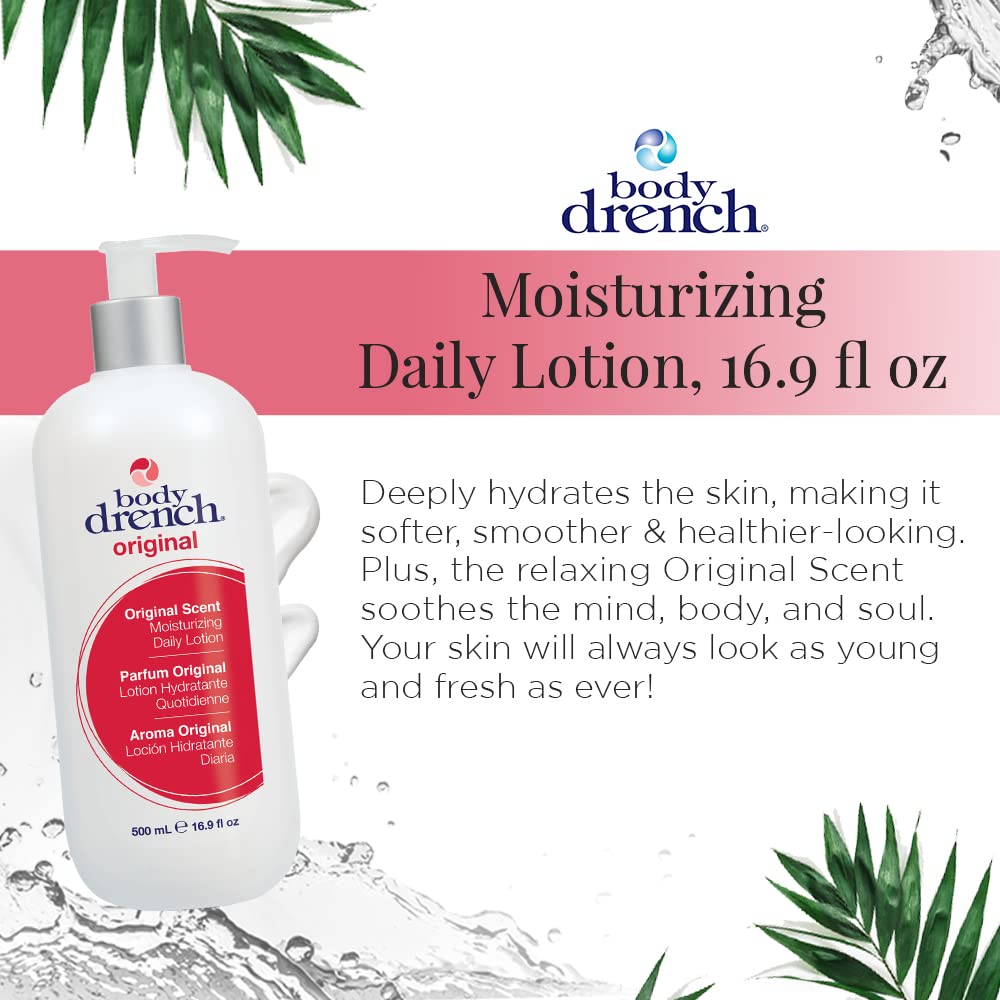 Body Drench lotion cap close-up showing quick-absorbing non-greasy formula