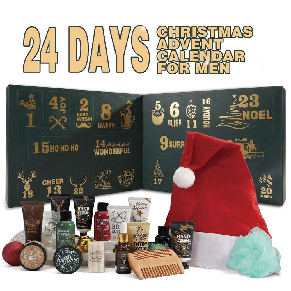 Opened advent calendar showing daily gifts ready for grooming routine