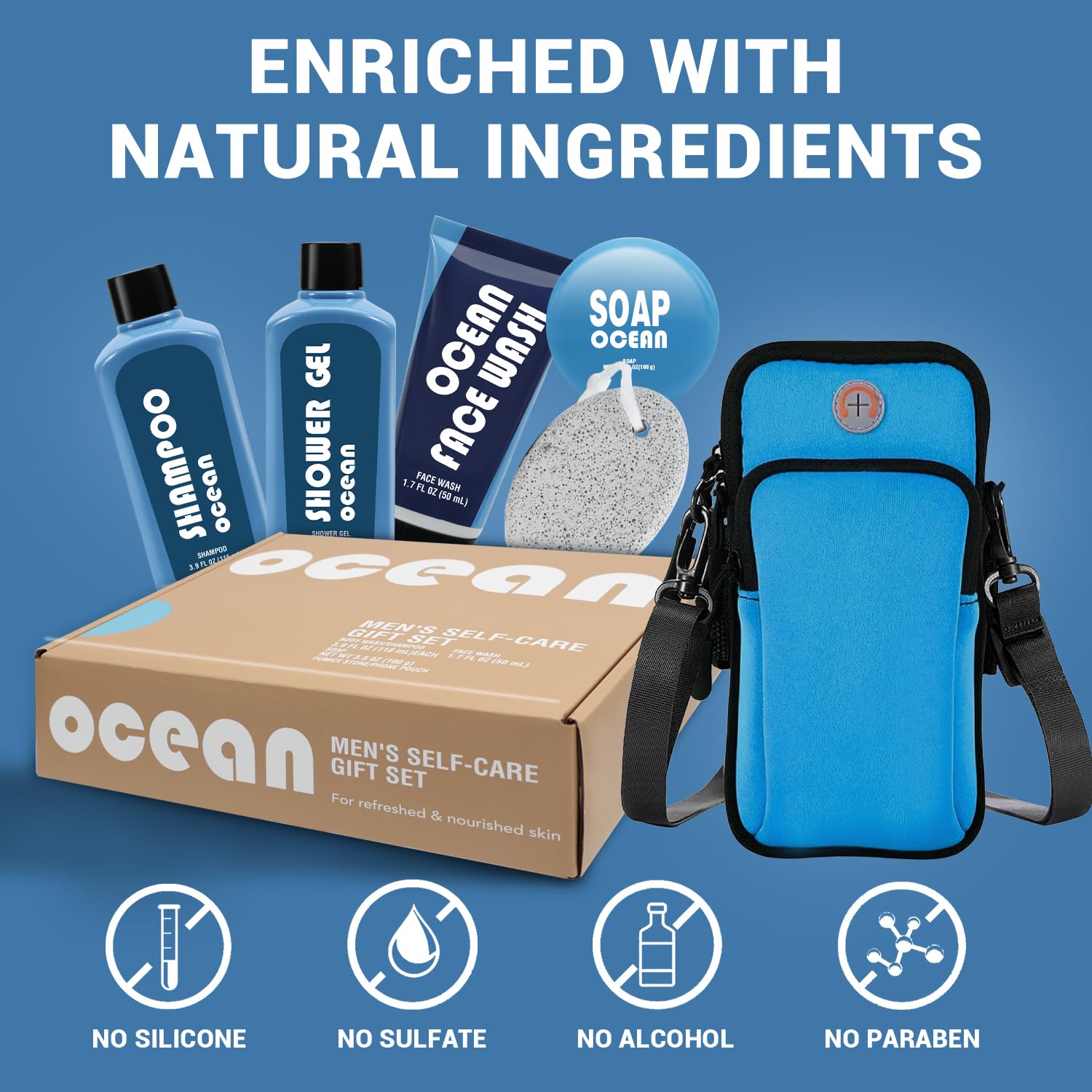 BODY & EARTH face wash and soap in ocean scent for refreshed skin after workouts.