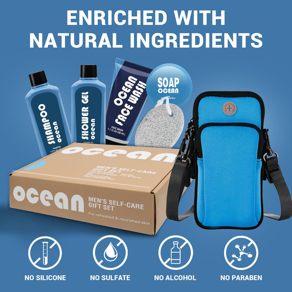 BODY & EARTH face wash and soap in ocean scent for refreshed skin after workouts.