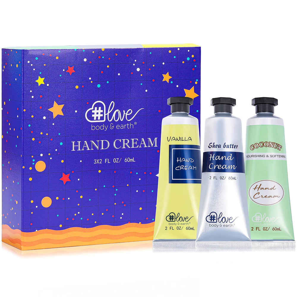 Body & Earth Love hand cream gift set front view for travel hydration.