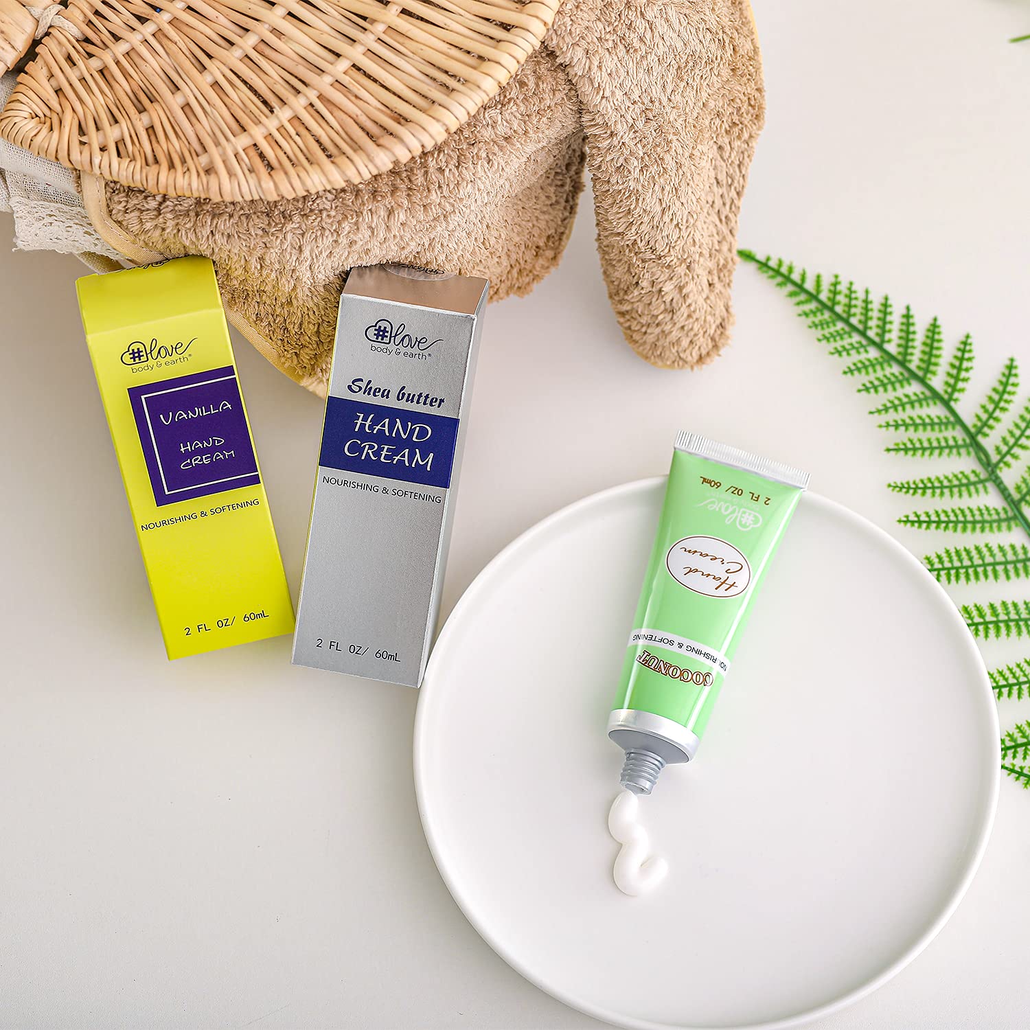 Body & Earth Love hand cream gift set packaging highlighting three travel-friendly tubes.