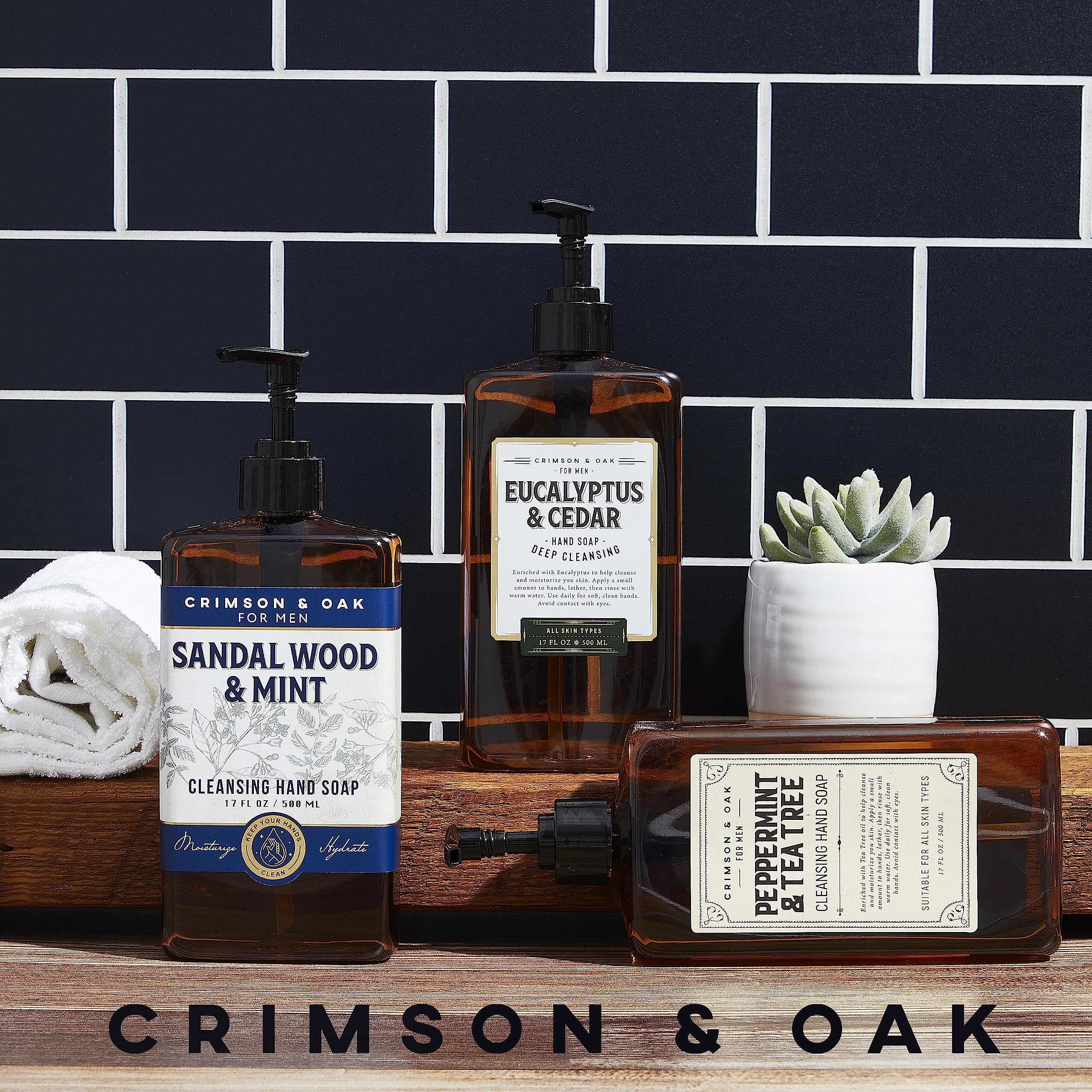 Body Prescriptions Crimson and Oak eucalyptus cedar hand soap bottle showcasing invigorating scent