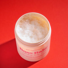 Ingredients image highlights shea butter and almond milk in Body Prescriptions scrub