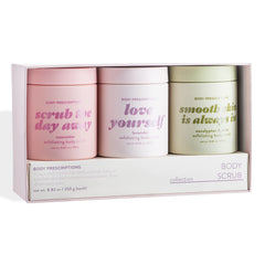 Body Prescriptions exfoliating scrub lavender bottle highlights soothing scent and potential daily skin renewal.