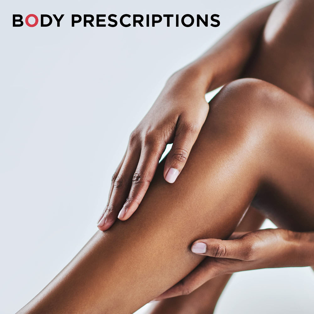Peach matte jar packaging of Body Prescriptions exfoliating scrub shows cruelty-free promise