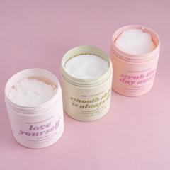 Body Prescriptions exfoliating scrub rosewater jar emphasizes gentle exfoliation for smooth, nourished skin.