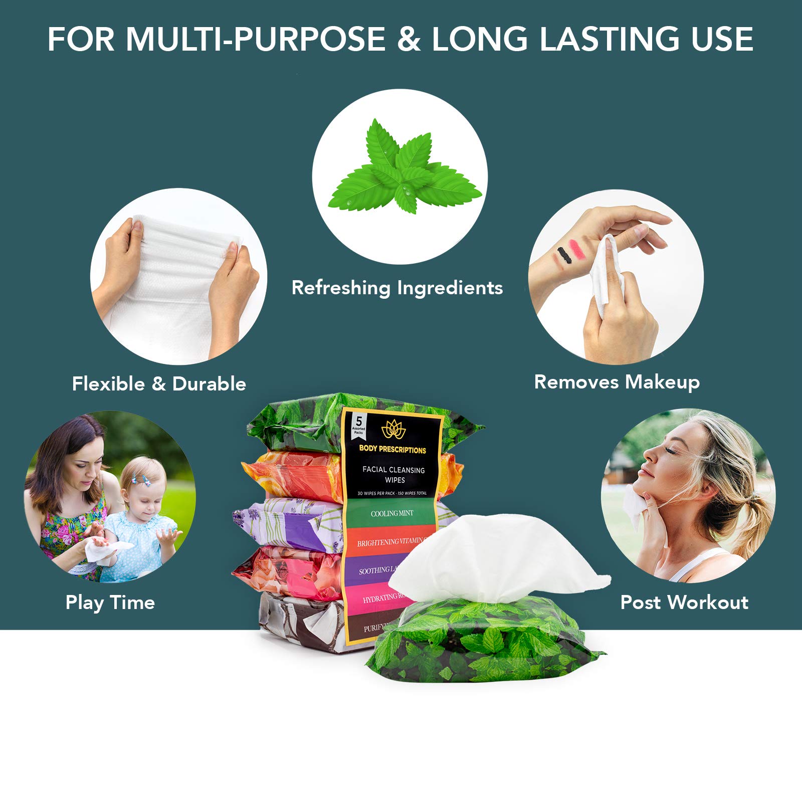 Close-up texture of Body Prescriptions Makeup Remover Wipes showing soft fibers for gentle removal