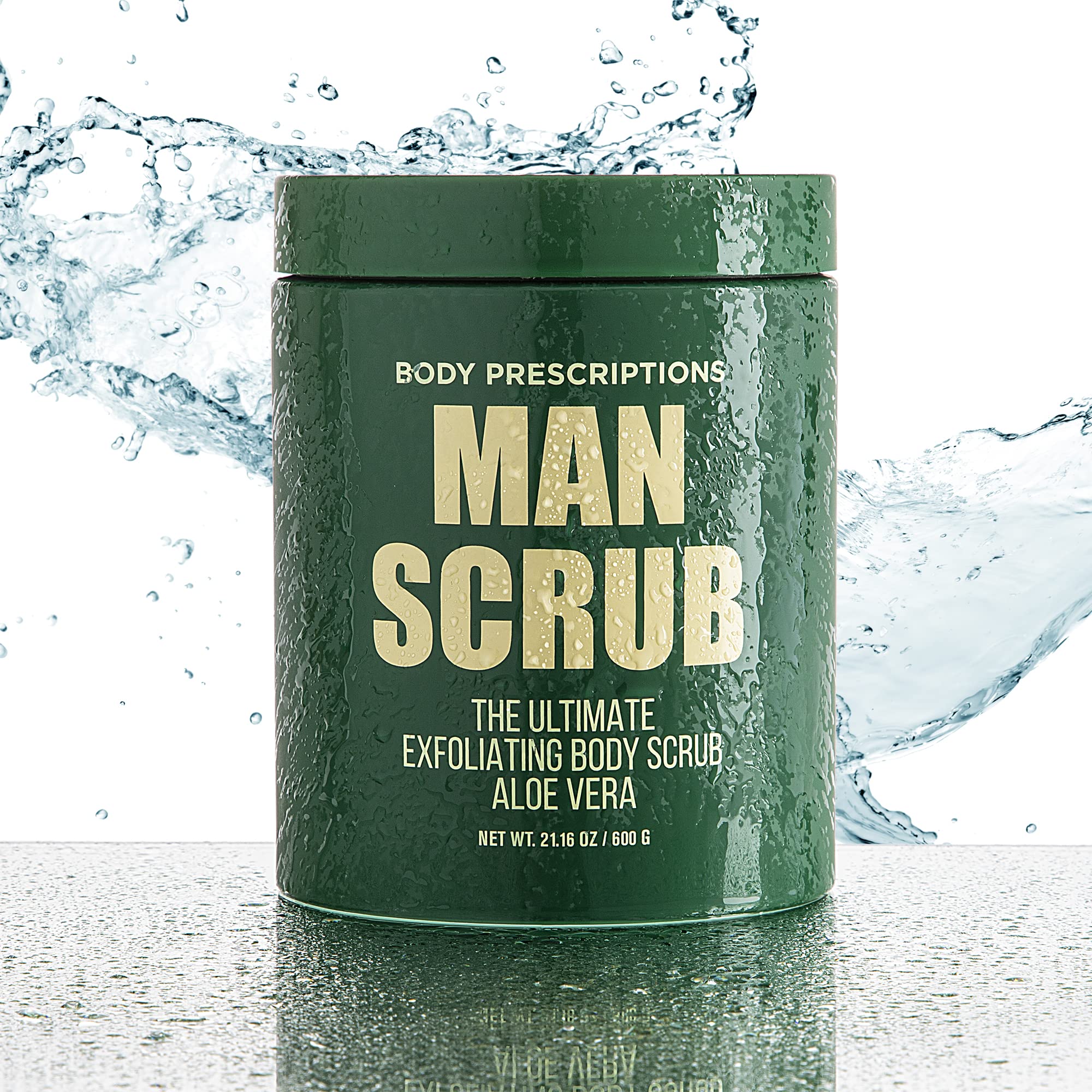 Body Prescriptions Man Scrub applied in the shower for full-body exfoliation and smooth skin.